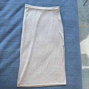 Halogen Beige Ribbed Midi Skirt